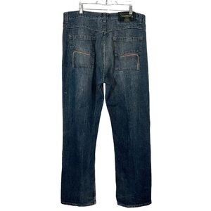 VTG 90s Y2K Phat Farm Mens Denim Blue Jeans Baggy Wide Leg Sz 40X32 Embroidered